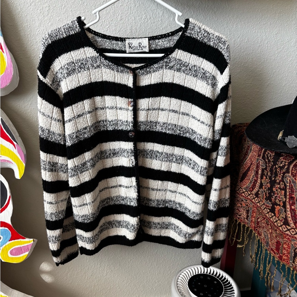 Black and White Striped Women's Cardigan